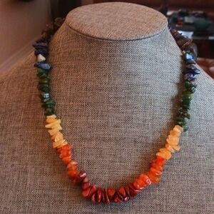 Rainbow Bohemian Colorful Gemstond Chip Necklace - Pre-loved